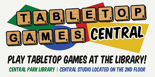 Logo for monthly tabletop gaming event at Central Park Library.