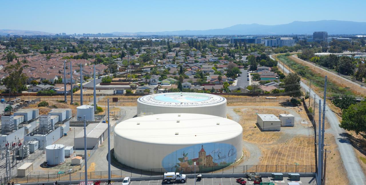 Aerial photo of Northside Tanks for water storage