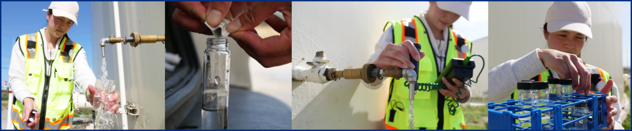 Technician testing water at storage tanks