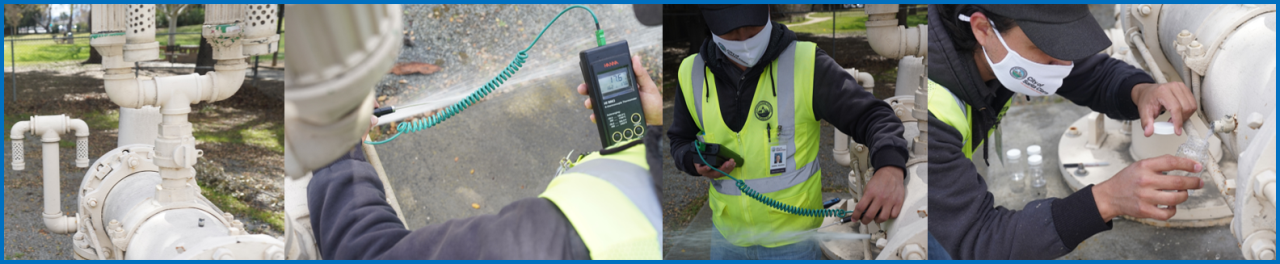 Technician testing water at well sites